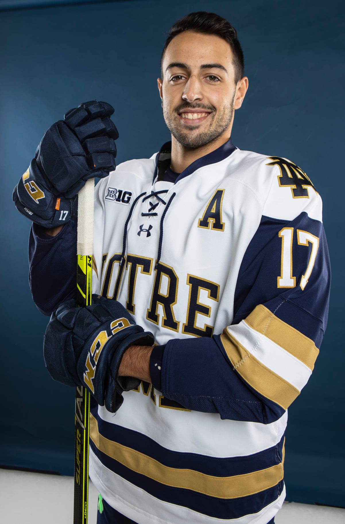 Mens Notre Dame Fighting Irish #17 Pierce Crawford Under Armour White Notre Dame Hockey Game Jersey