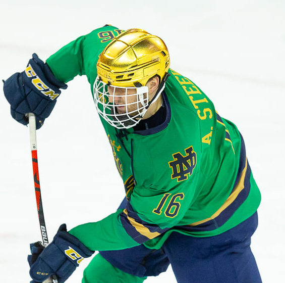 Mens Notre Dame Fighting Irish #16 Alex Steeves Under Armour 2018 Green Hockey Game Jersey