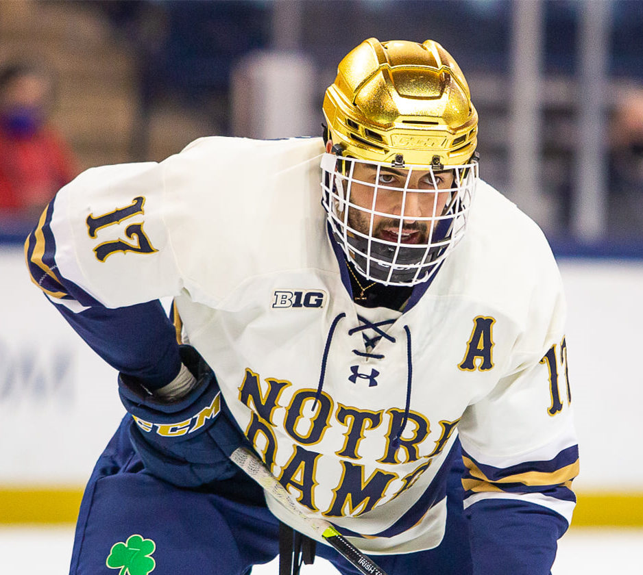 Mens Notre Dame Fighting Irish #17 Pierce Crawford 2018 White 50  Seasons Anniversary Under Armour Hockey Jersey