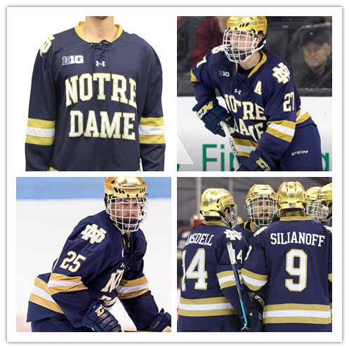 Mens Notre Dame Fighting Irish Custom Steven Fogarty Anders Lee Jordan Gross Vinnie Hinostroza Under Armour Navy Hockey Jersey