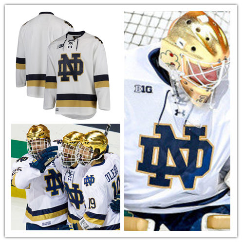 Mens Notre Dame Fighting Irish Custom Nate Clurman Matt Hellickson Colin Theisen Michael Graham Under Armour White ND Hockey Jersey