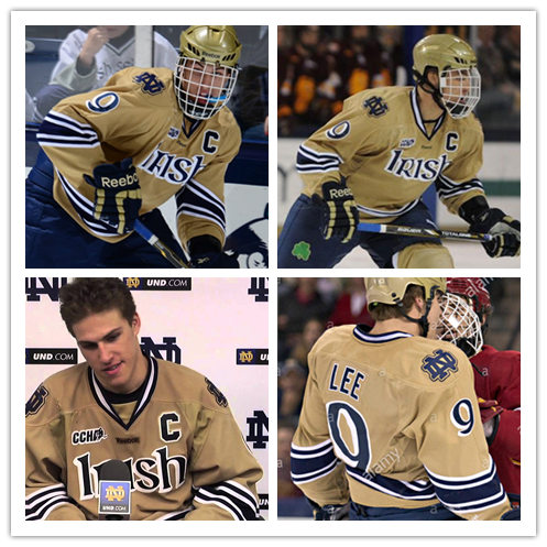 Mens Notre Dame Fighting Irish Custom Jake Evans Cal Petersen Steven Fogarty Andrew Peeke Reebok Gold Hockey Jersey