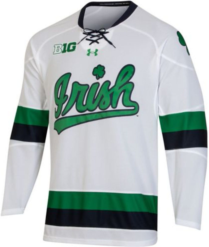 Mens Notre Dame Fighting Irish Blank 2020 White Green Under Armour Hockey Team Jersey