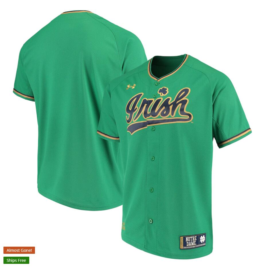 Notre Dame Fighting Irish Blank Under Armour Green Button College Baseball Team Jersey