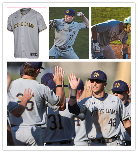 Mens Notre Dame Fighting Irish Custom Tanner Kohlhepp Aidan Tyrell Will Mercer John Walsh Under Armour Grey Baseball Jersey
