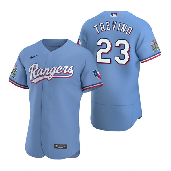 Mens Texas Rangers #23 Jose Trevino Nike Light Blue Alternate FlexBase Player Jersey