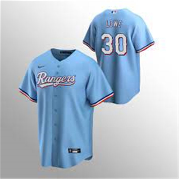 Mens Texas Rangers #30 Nathaniel Lowe Nike Light Blue Alternate CoolBase Player Jersey