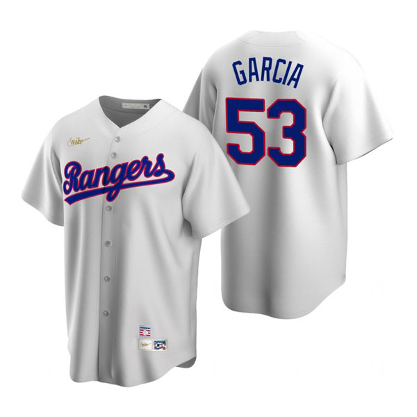 Mens Texas Rangers #53 Adolis Garcia Nike White Cooperstown Collection Jersey