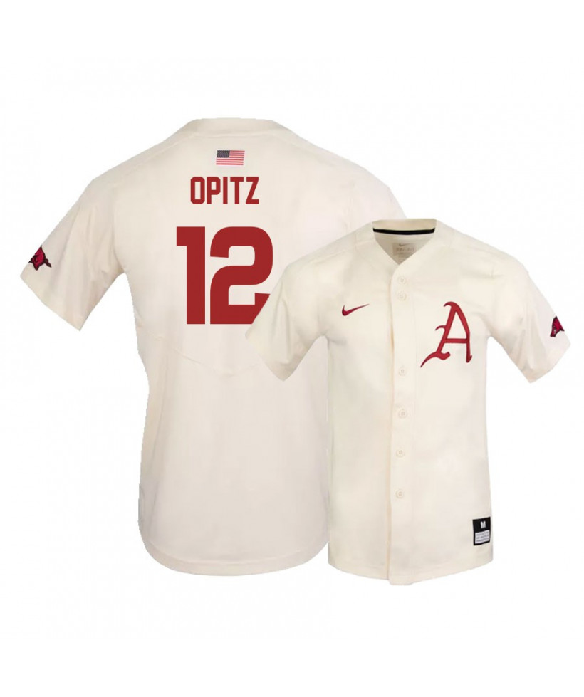Mens Arkansas Razorbacks #12 Casey Opitz Nike Cream College Baseball Jersey
