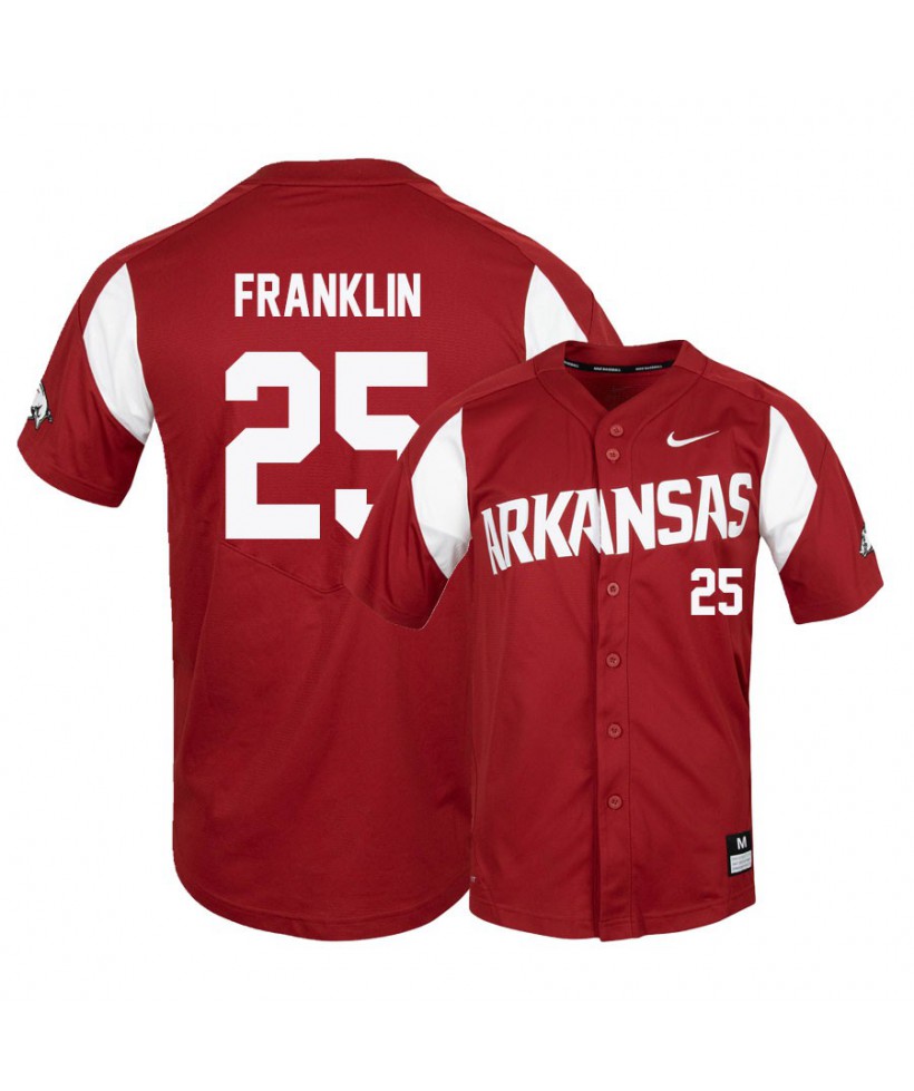 Mens Arkansas Razorbacks #25 Christian Franklin Nike 2016 Cardinal White Baseball Jersey