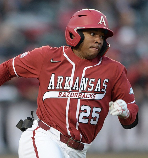 Mens Arkansas Razorbacks #25 Christian Franklin Nike Cardinal Retro College Baseball Jersey