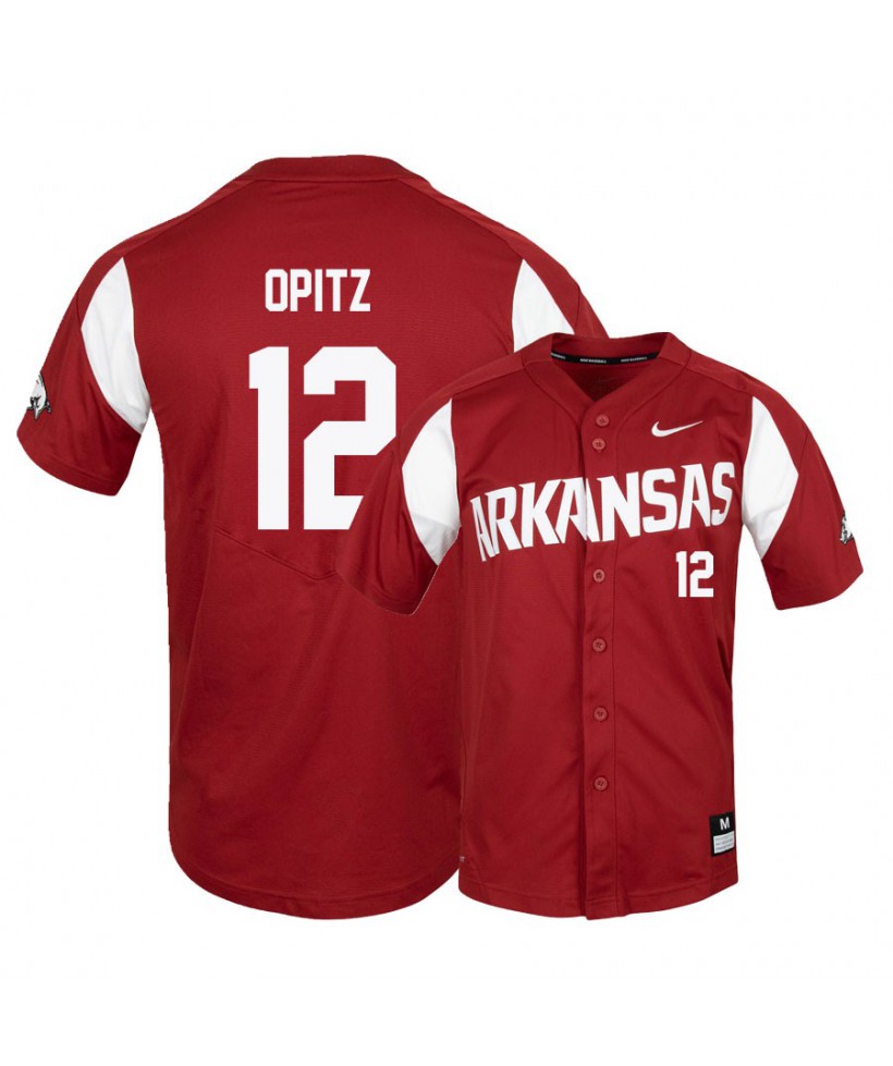 Mens Arkansas Razorbacks #12 Casey Opitz Nike 2016 Cardinal White Baseball Jersey