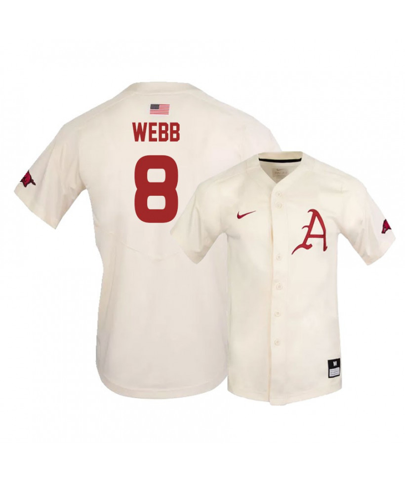 Mens Arkansas Razorbacks #8 BRAYDON WEBB Nike Cream College Baseball Jersey