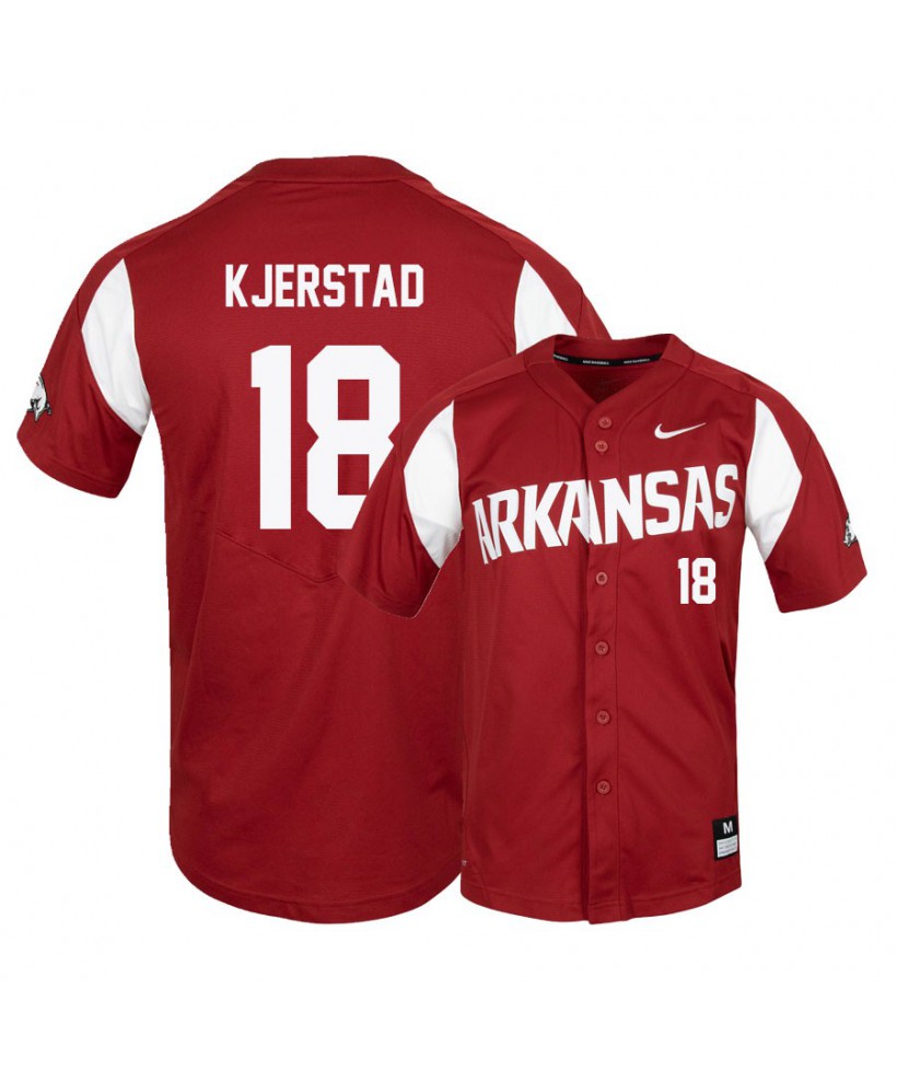 Mens Arkansas Razorbacks #18 HESTON KJERSTAD Nike 2016 Cardinal White Baseball Jersey