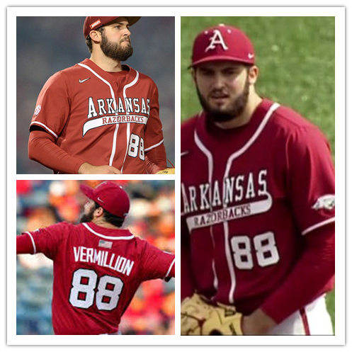 Mens Arkansas Razorbacks #88 Zebulon Vermillion Nike Cardinal Retro College Baseball Jersey