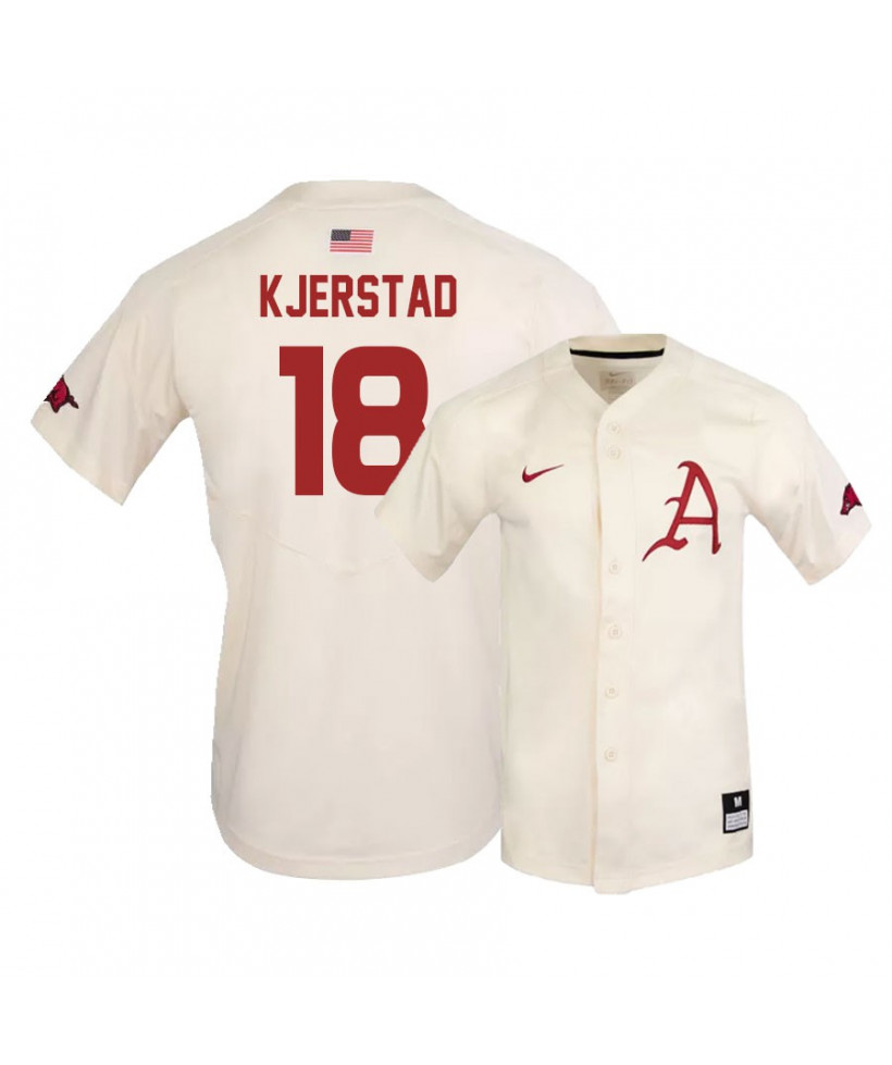 Mens Arkansas Razorbacks #18 HESTON KJERSTAD Nike Cream College Baseball Jersey