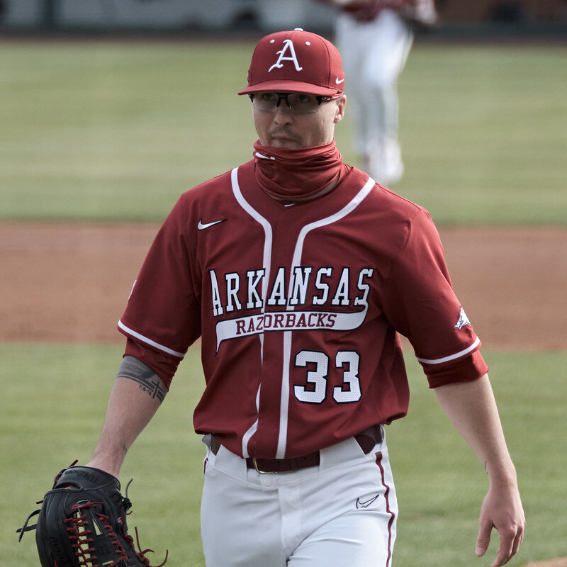 Mens Arkansas Razorbacks #33 Patrick Wicklander Nike Cardinal Retro College Baseball Jersey