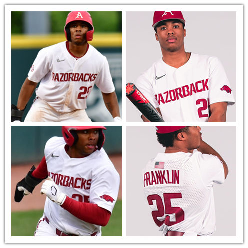 Mens Arkansas Razorbacks #25 Christian Franklin 2020 Diamonds Nike White Vapor Prime College Baseball  Jersey