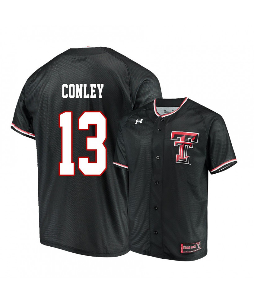 Mens Texas Tech Red Raiders #13 Cal Conley Black Under Armour College Baseball Game Jersey