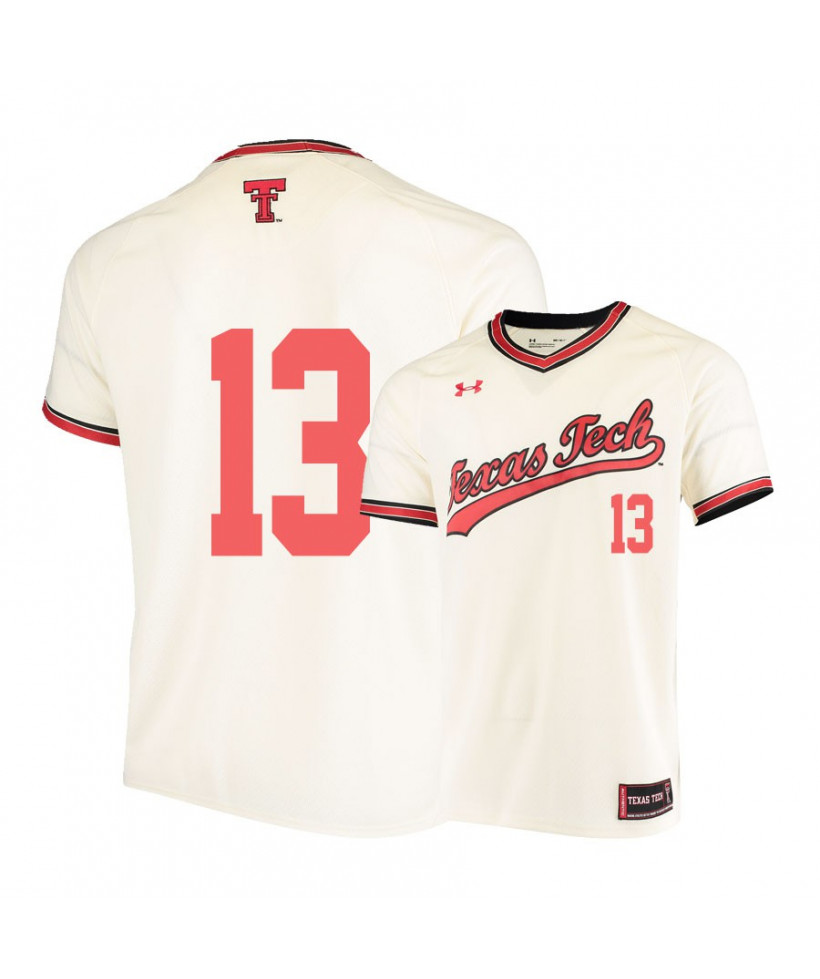 Mens Texas Tech Red Raiders #13 Cal Conley Cream Pullover Under Armour Performance Throwback College Baseball Jersey