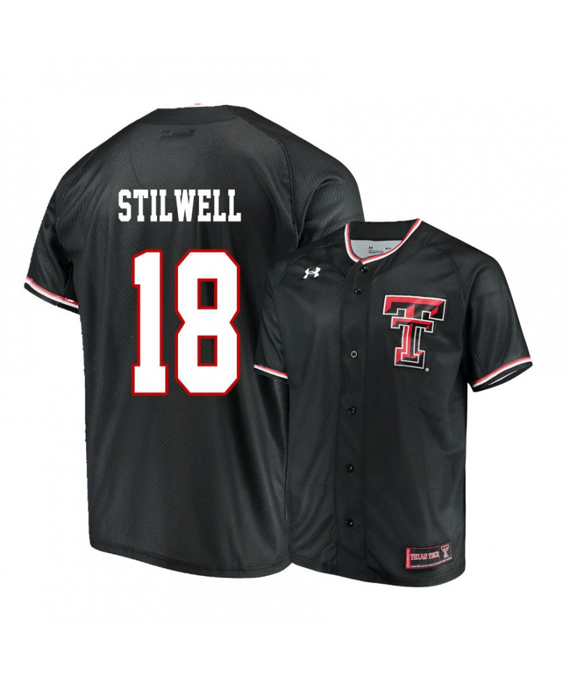 Mens Texas Tech Red Raiders #18 COLE STILWELL Black Under Armour College Baseball Game Jersey