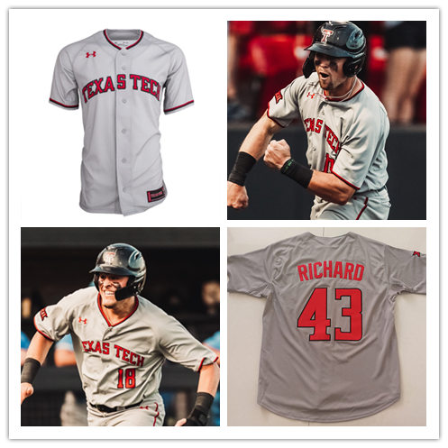 Mens Texas Tech Red Raiders Custom Cody Farhat Michael Davis Grant Little Zach Rheams Josh Jung Grey Under Armour Baseball Jersey