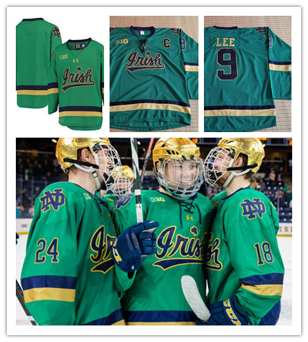 Youth Notre Dame Fighting Irish Chase Blackmun Alex Steeves Steven Fogarty Anders Lee Custom Under Armour 2018 Green Hockey Jersey