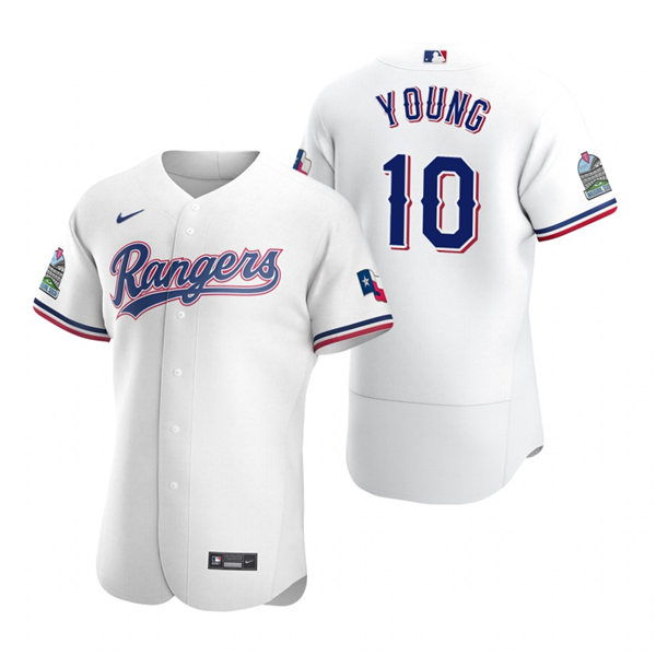 Mens Texas Rangers Retired Player #10 Michael Young Nike White Home FlexBase Jersey