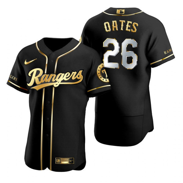 Mens Texas Rangers Retired Player #26 Johnny Oates Nike Black Golden Edition Authentic Jersey