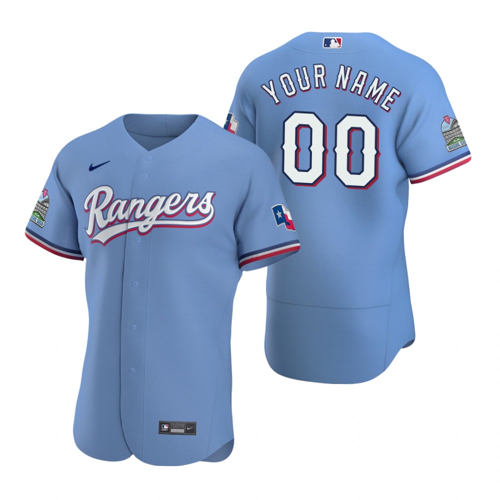 Mens Texas Rangers Custom Nike Light Blue FlexBase Jersey