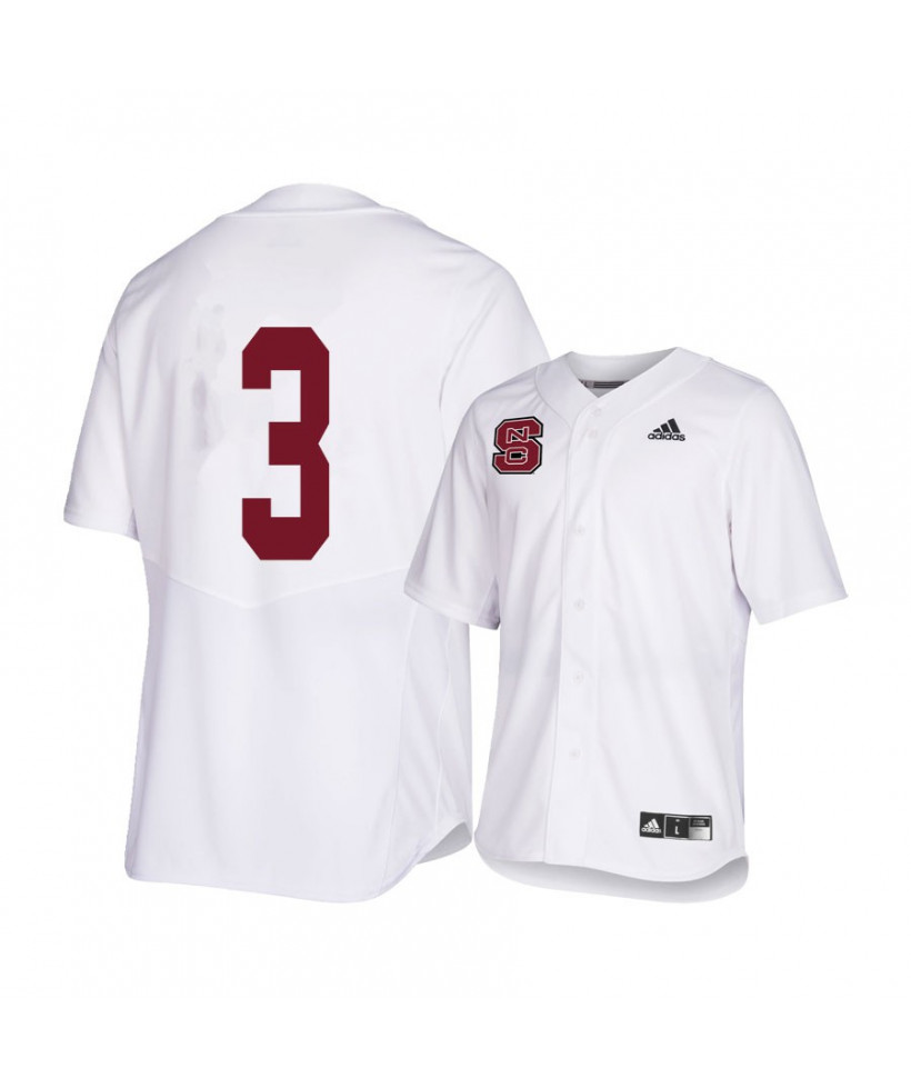 Mens NC State Wolfpack #3 Devante Brown Adidas White Elite College Baseball Jersey
