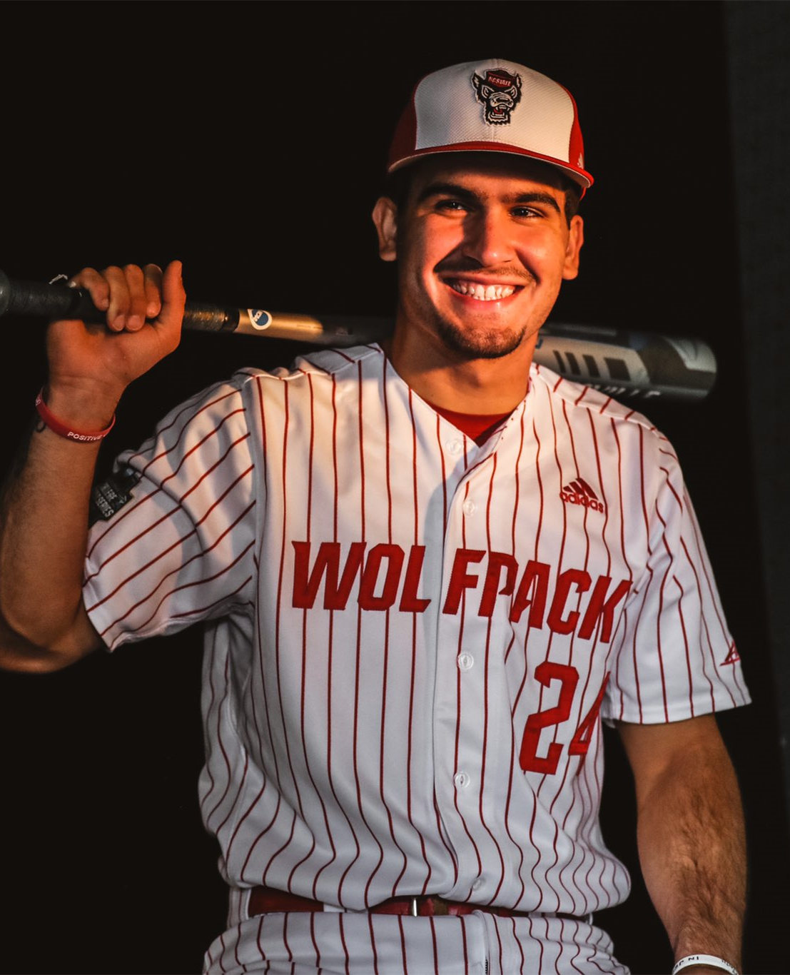 Mens NC State Wolfpack #24 Luca Tresh Adidas 2021 White Pinstripe College Baseball Game Jersey