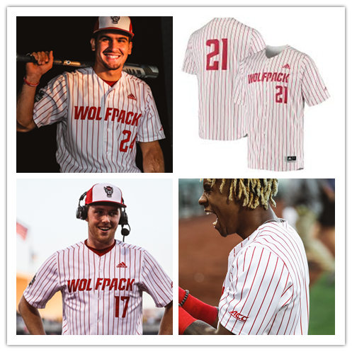 Mens NC State Wolfpack Custom Trea Turner Carlos Rodon Cory Mazzoni Andrew Knizner Adidas 2021 White Pinstripe Baseball Jersey