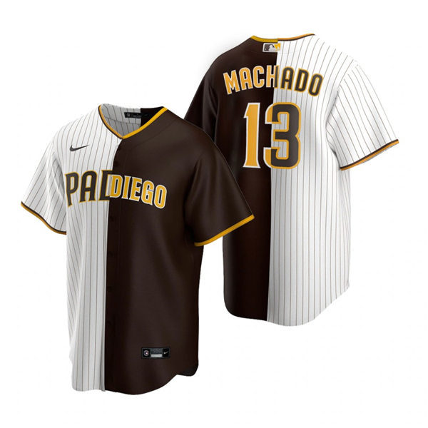 Mens San Diego Padres #13 Manny Machado Nike White Borwn Split Two-Tone Jersey