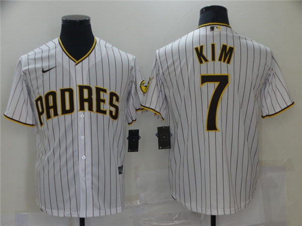 Mens San Diego Padres #7 Ha-seong Kim Nike White Brown Home CoolBase Baseball Jersey