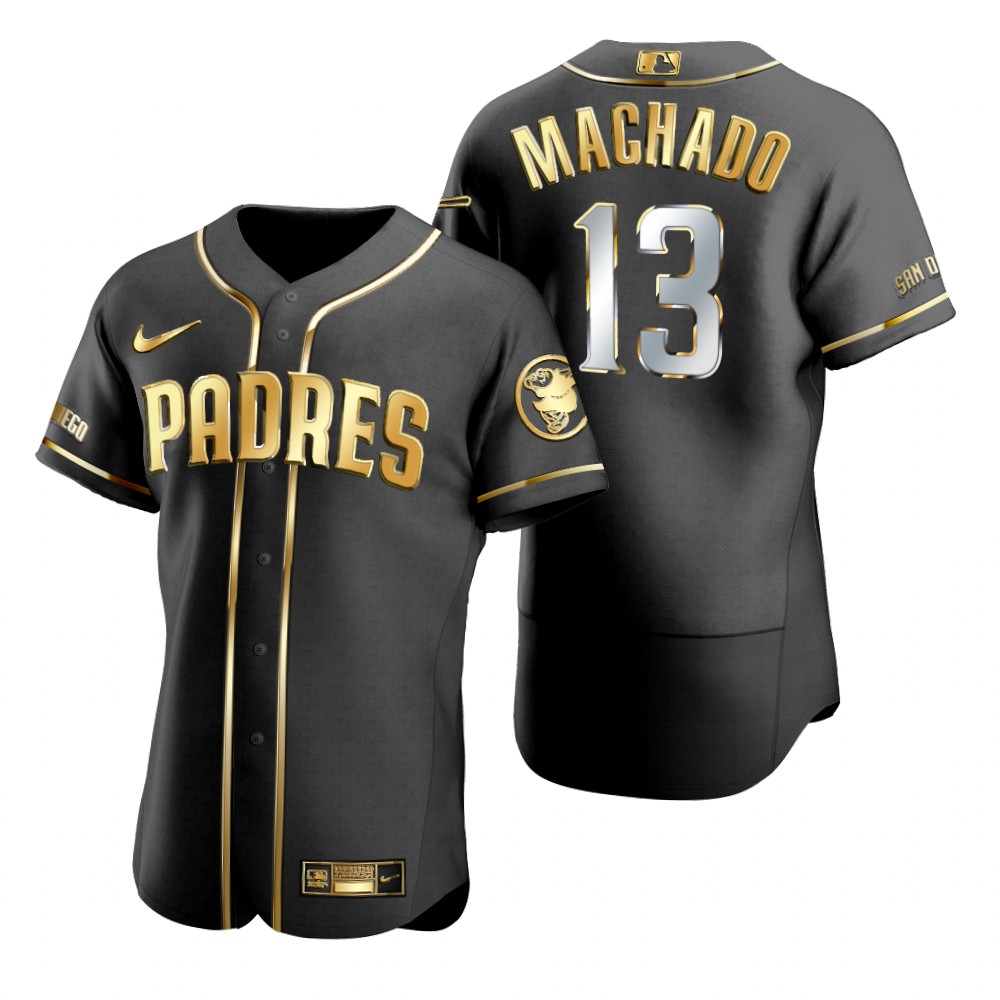 Mens San Diego Padres #13 Manny Machado Nike Black Golden Edition Authentic Jersey