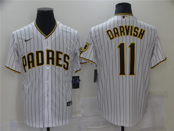 Mens San Diego Padres #11 Yu Darvish Nike White Brown Home CoolBase Baseball Jersey