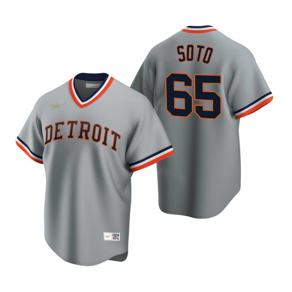 Mens Detroit Tigers #65 Gregory Soto Nike Gray Cooperstown Collection Jersey