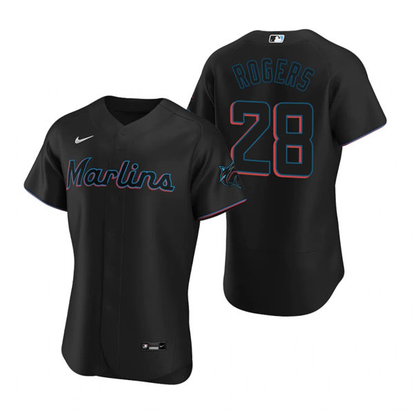 Mens Miami Marlins #28 Trevor Rogers Nike Black Alternate FlexBase Jersey