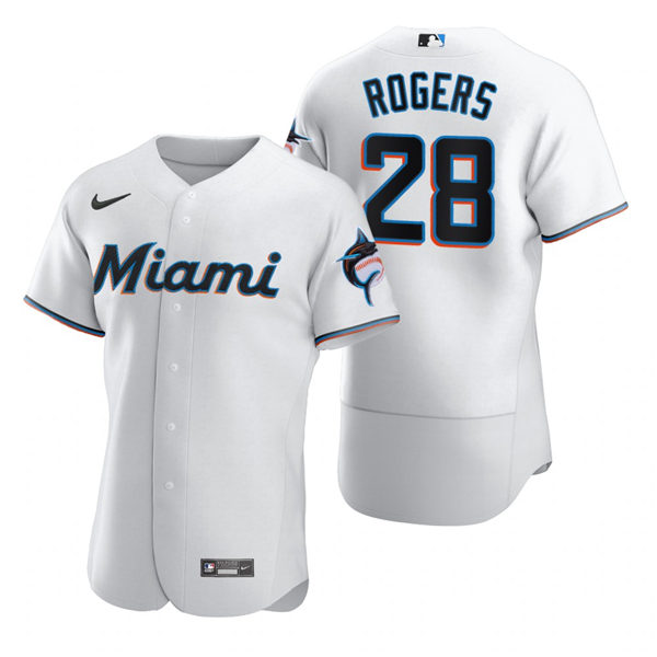 Mens Miami Marlins #28 Trevor Rogers Nike White Home FlexBase Jersey