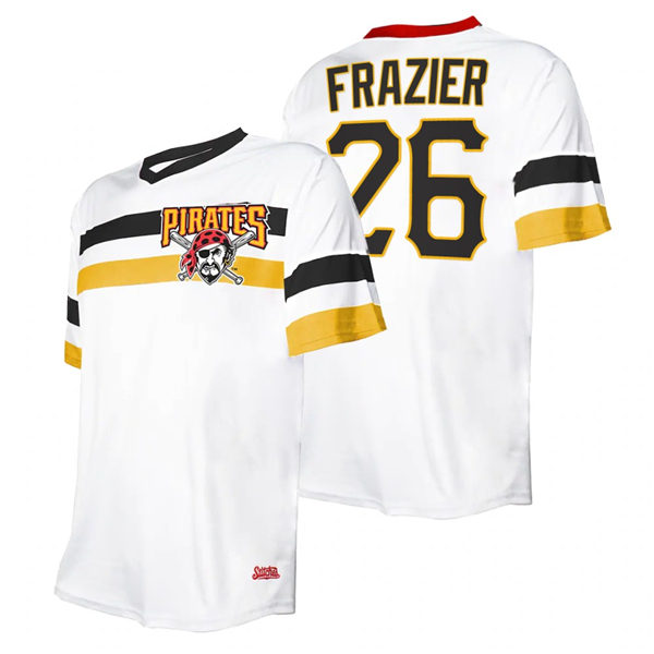 Mens Pittsburgh Pirates #26 Adam Frazier Stitched White Cooperstown Collection V-Neck Jersey
