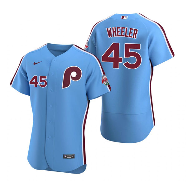 Mens Philadelphia Phillies #45 Zack Wheeler Nike Light Blue Alternate FlexBase Baseball Jersey