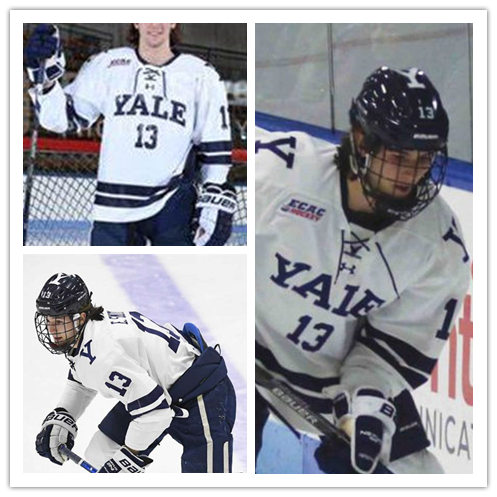 Mens Yale Bulldogs #13 Evan Smith White Under Armour ECAC College Hockey Game Jersey