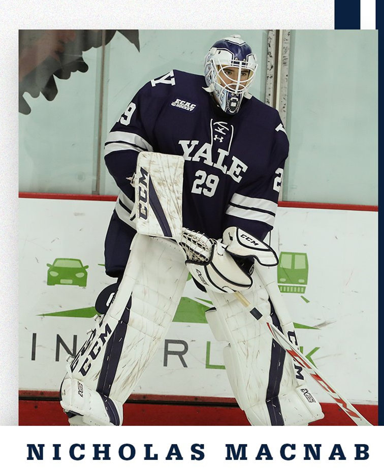 Mens Yale Bulldogs #29 Nicholas MacNab Navy Under Armour ECAC College Hockey Game Jersey