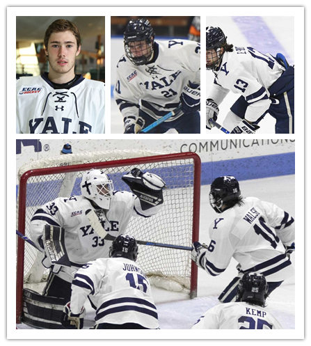 Youth Yale Bulldogs Custom Ray Giroux Kenny Agostino Chris Higgins Alex Lyon White Under Armour Hockey Jersey