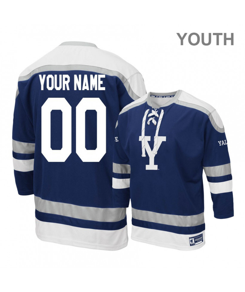 Youth Yale Bulldogs Custom John Hayden Bob Brooke Randy Wood Chris Higgins Alex Lyon Gemini Retro ECAC Hockey Jersey