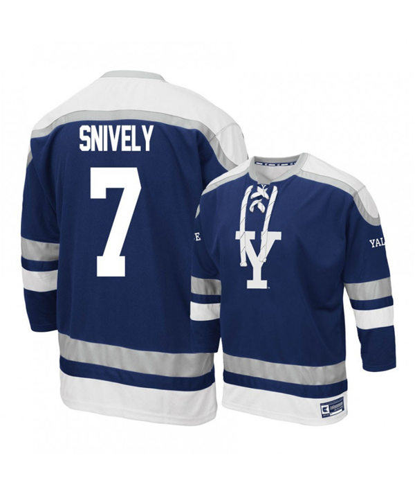 Mens Yale Bulldogs #7 Joe Snively Navy Gemini ECAC College Hockey Retro Jersey