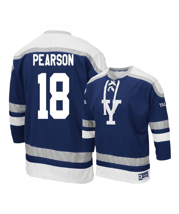 Mens Yale Bulldogs #18 Justin Pearson Navy Gemini ECAC College Hockey Retro Jersey