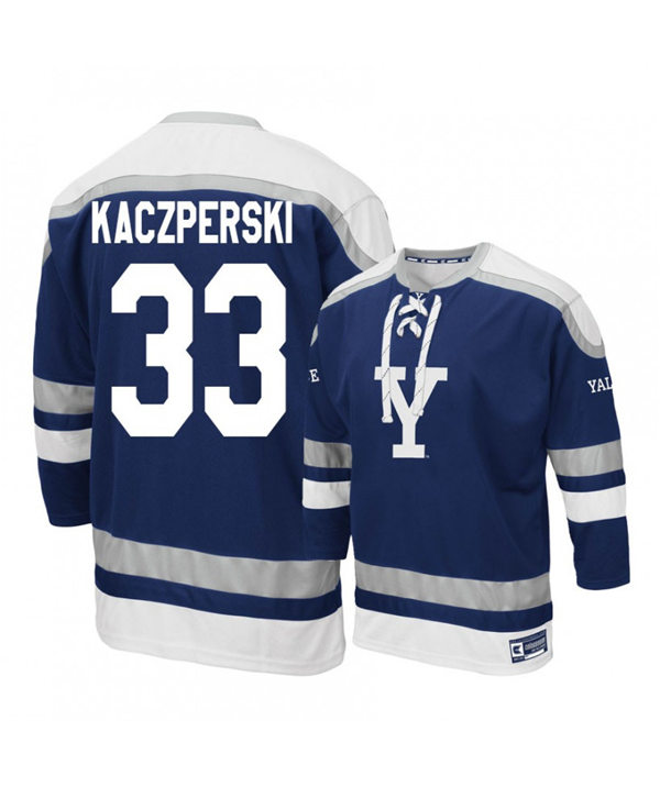 Mens Yale Bulldogs #33 Corbin Kaczperski Navy Gemini ECAC College Hockey Retro Jersey