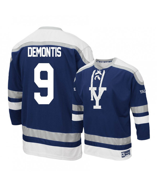 Mens Yale Bulldogs #9 Robbie DeMontis Navy Gemini ECAC College Hockey Retro Jersey